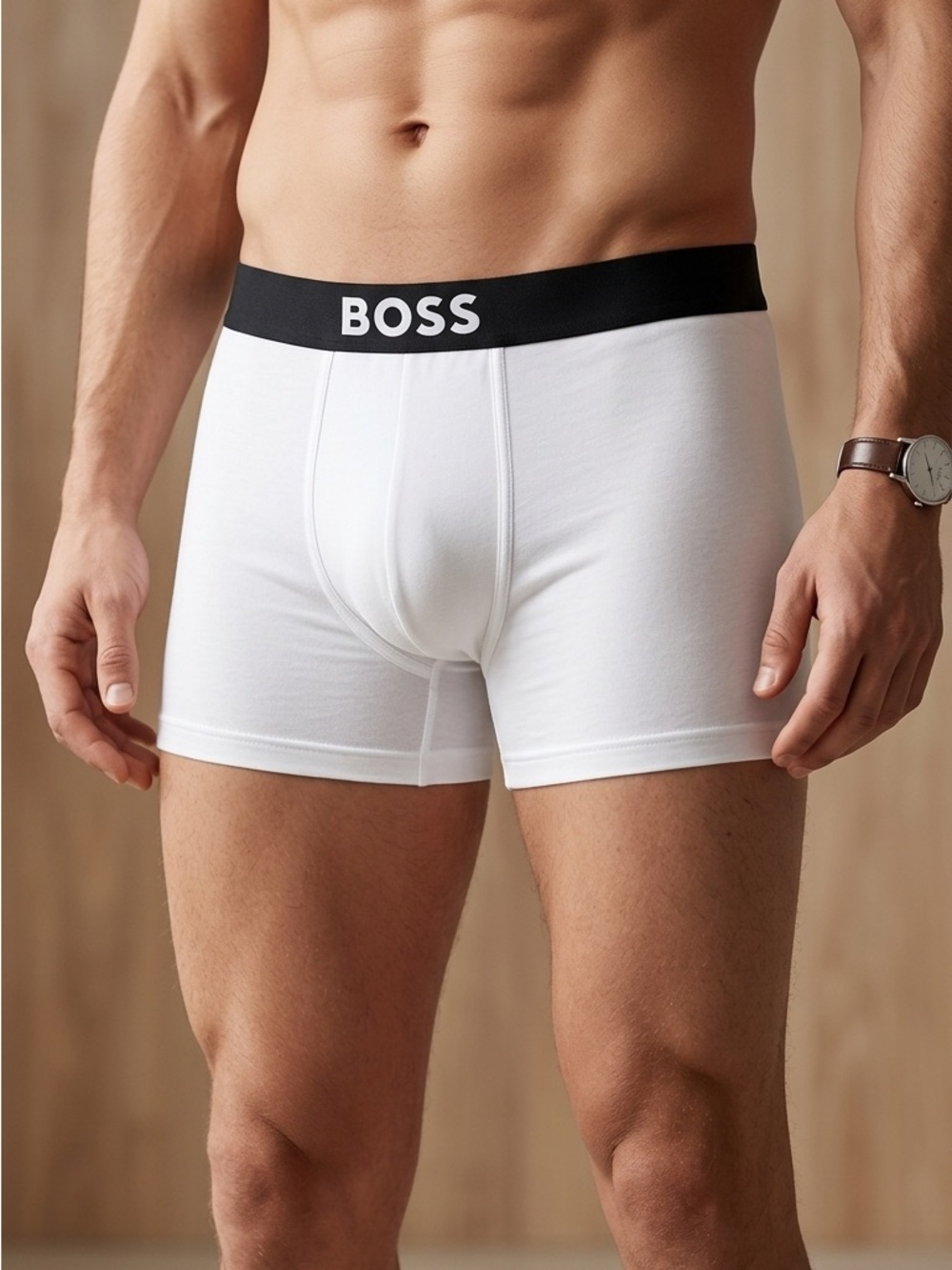 BOSS White Boxer Briefs with Black Logo Waistband